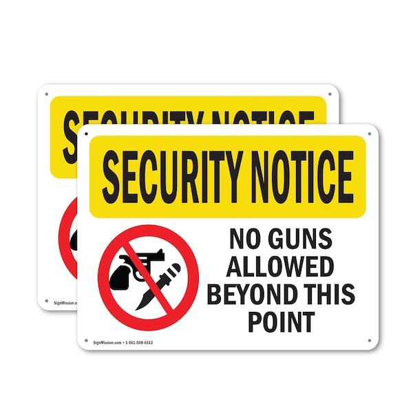 Signmission No Guns Allowed Beyond This Point OSHA Security Notice Sign, Plastic, 10in W x 7in L, 2PK OS-2PACK-SN-P-710-L-11611 - main
